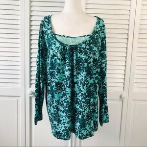 BASIC EDITIONS Blue Black Floral Cotton Long Sleeve Shirt Size 2X